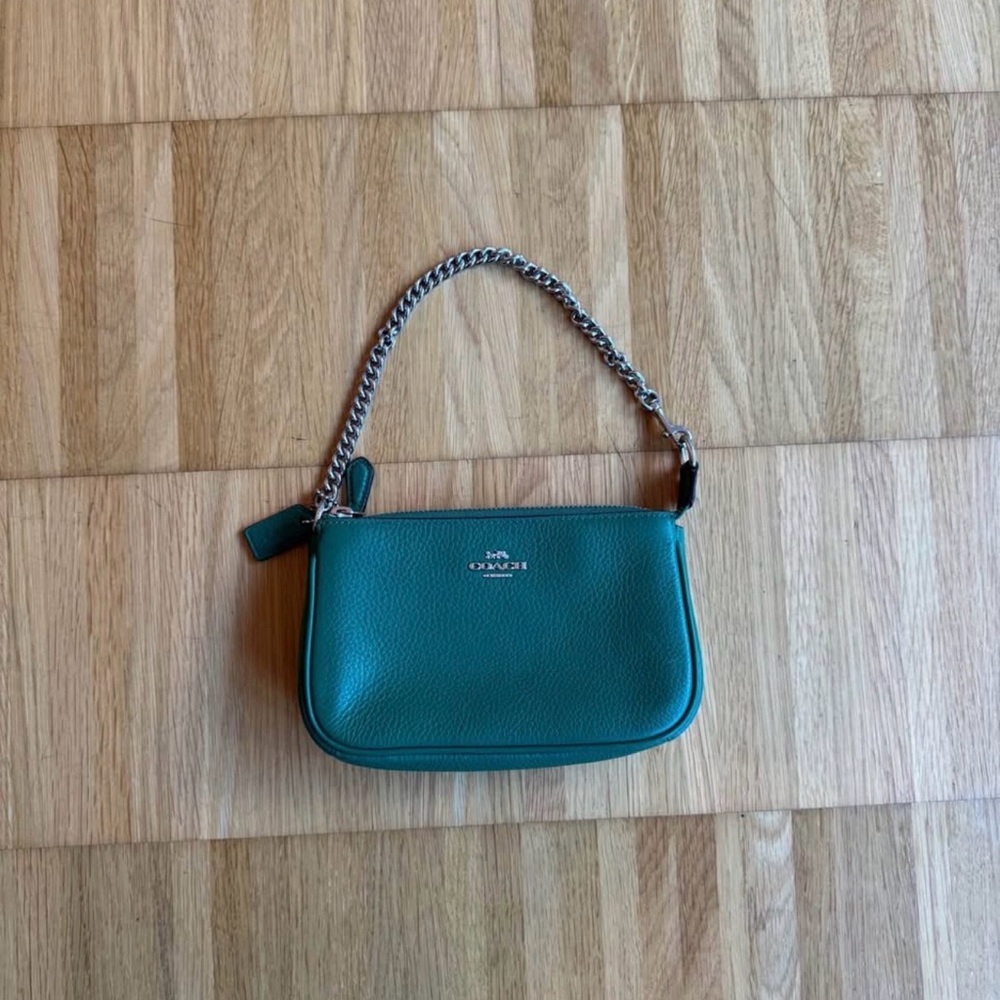 Coach Nolita Green Mini Leather Shoulder Bag with Silver Chain